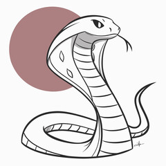 Fototapeta premium Cartoon cobra snake with brown circle background reptile