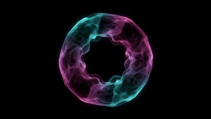 Vibrant pink and blue neon light circle on black background with glowing effect
