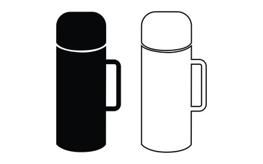 Black and white thermos bottles with handles isolated on white background