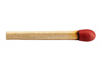 Red matchstick with burnt tip head isolated on a transparent background