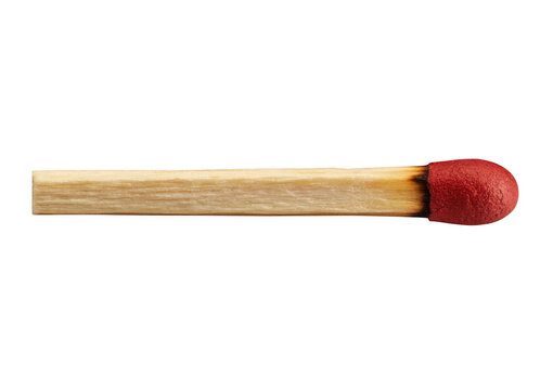 Red matchstick with burnt tip head isolated on a transparent background