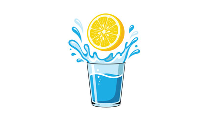 Refreshing lemon slice falling into a glass of blue water creates a vibrant splash, perfect for summer drinks and healthy lifestyle concepts.