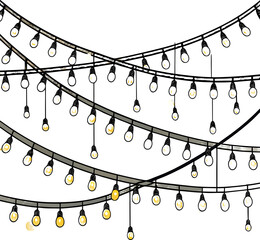  Glowing Yellow Christmas Fairy Lights Garland Vector Illustration