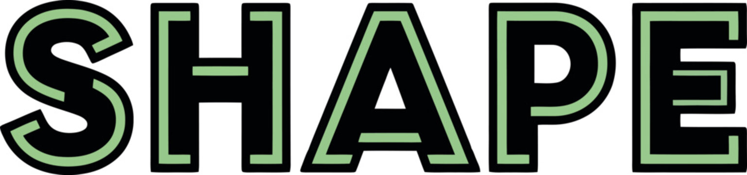 Black SHAPE Text with Green Outline.