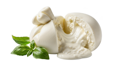 Fresh burrata cheese with basil leaves on black background fresh cheese italian cheese