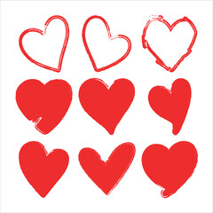 Collection of nine red hearts shapes for valentines day celebration and love symbol graphics