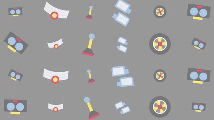 Seamless Pattern of Flat Design Pizza Slices and Bottles on Gray Background, Graphic Illustration, Top-Down View, Food Concept