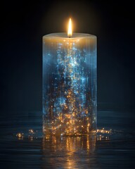 High-tech candle illustration featuring luminous glow and clean cyber aesthetic