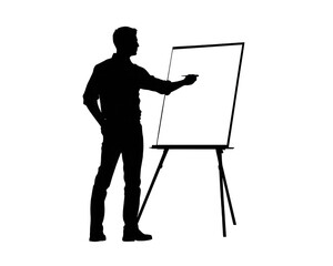 Man Presenting on Flip Chart Silhouette