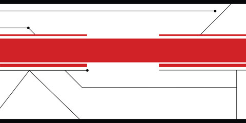 Abstract geometric background with black and red lines; Modern minimalist linear pattern; Technical high-contrast graphic design vector