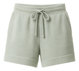 Knit lounge shorts featuring a ribbed hem and adjustable waistband.