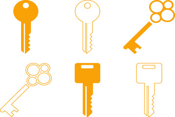 Set of Orange Keys Isolated on Transparent Background