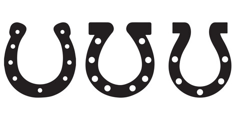 Horseshoe Icon Vector Set: Lucky Horse Shoe Silhouette and Outline Signs. Minimal Line Art Isolated for Equestrian
 and Western Design.