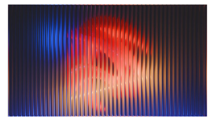 Abstract ribbed glass texture with blue and red colors