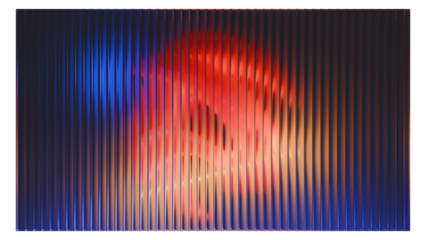 Abstract ribbed glass texture with blue and red colors