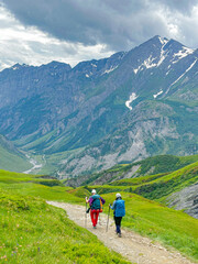 Two Girls Hiking the Tour du Mont Blanc ona Summer Day in France