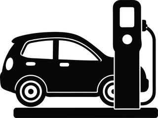 Electric car charging station silhouette vector illustration
