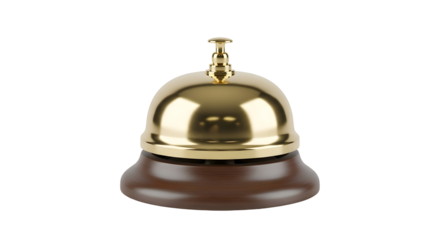 Golden service bell on dark wooden base
