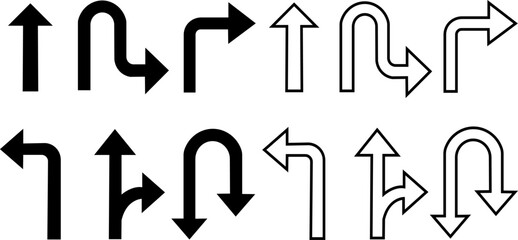 Set of Arrows and Curved Lines in Various Directions