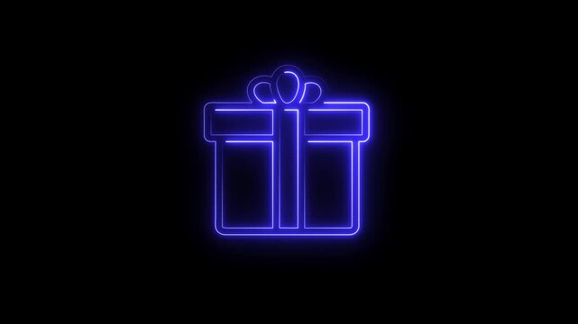 Glowing neon light gift box icon animation on background enhanced for festive digital UI visuals and modern motion design