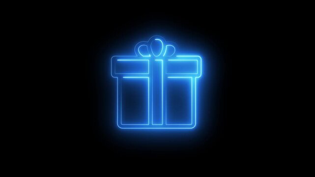 Glowing neon light gift box icon animation on background enhanced for festive digital UI visuals and modern motion design