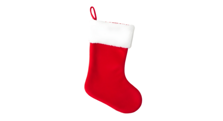 A red christmas stocking with white cuff