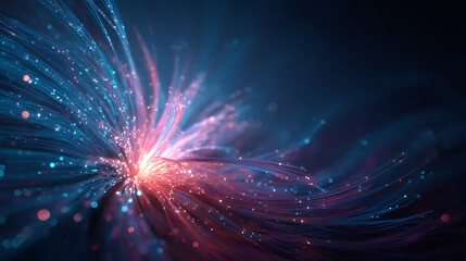 Naklejka premium Glowing strands of light emanating from a central point abstract fibers