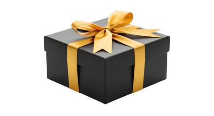 A grey gift box with yellow ribbon and bow