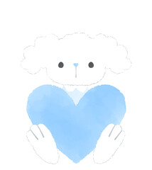 水色のハートを持った犬のイラスト