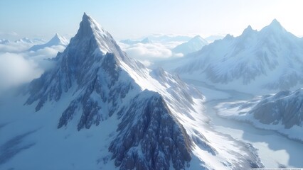 Obraz premium Jagged Mountain Summit with Frozen Cliffs and Winter Valley Below