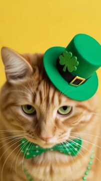 Charming cat celebrates st. patrick's day with shamrock hat and bowtie ensemble