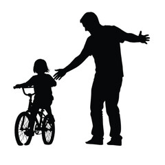 Silhouette Of Father Teaching Child To Ride Bicycle untitled vector