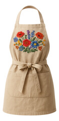 Floral-embroidered craft apron with waist ties.