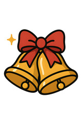 Golden Christmas Bells Illustration with Sparkles and Red Ribbon