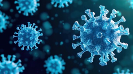 Microscopic virus cells floating in a liquid environment, representing global pandemic and health risk