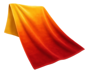 Sunset gradient velour beach towel in yellow to deep red hues.