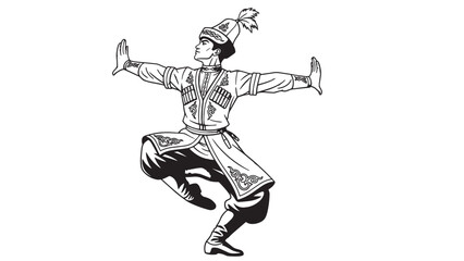 Traditional dancer in turban performing energetic folk dance in cultural attire.