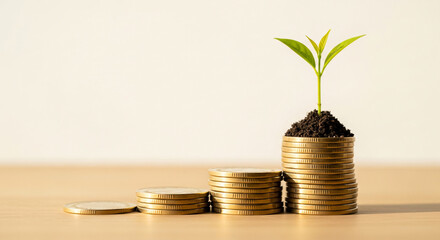 Personal finance planning minimalist scene coins and sapling growth