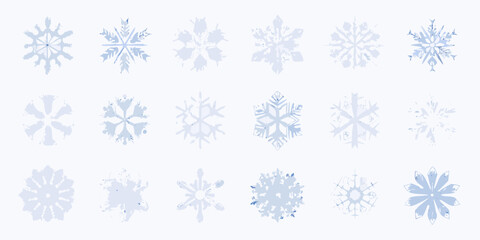 Collection of delicate and intricate light blue watercolor snowflake illustrations