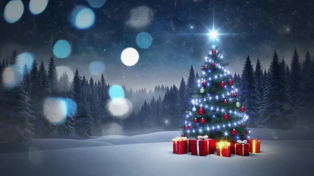 Weihnachtsbaum im Schnee &ndash; Winterwald bei Nacht