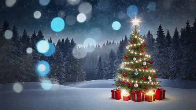 Weihnachtsbaum im Schnee &ndash; Winterwald bei Nacht