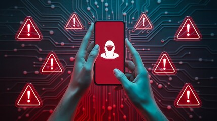 Cyber security risk and mobile data protection alert concept
