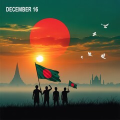 Bangladesh Victory Day December 16 Celebration Background with National Flag and Martyrs' Memorial