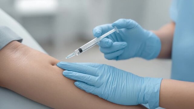 Healthcare Professional Administering Vaccine to Patient in Clinical Setting with Focus on Syringe and Arm 4k video footage