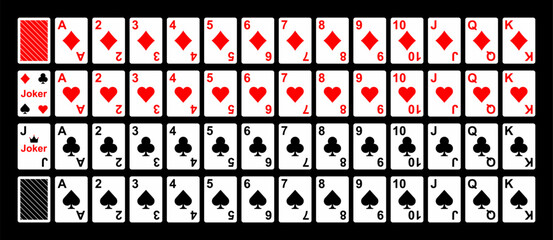 Poker set with isolated cards. Poker playing cards, full deck