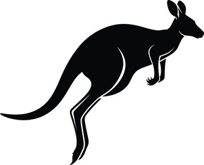 Black kangaroo silhouette isolated on white background