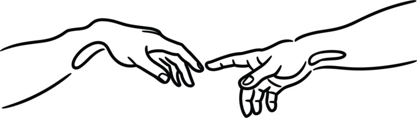 Minimalist black and white line of two hands touching fingers
