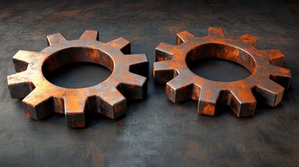 Rusty metal gears representing industry and global economics