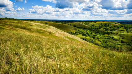 Hills with meadows and forests.