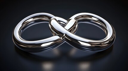 Shiny chrome emblem featuring interlocking metal shapes